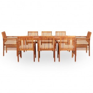 Set comedor de jardín 9 pzas y cojines madera maciza de acacia H