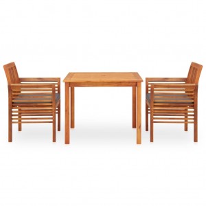 3 pcs conjunto de jantar exterior c/ almofadões acácia maciça H