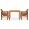 Set comedor de jardín 3 pzas y cojines madera maciza de acacia 2