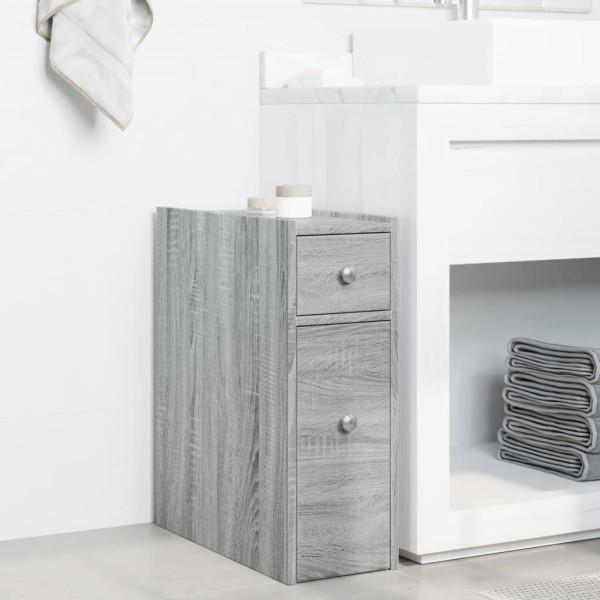 Armario de baño estrecho con ruedas madera gris Sonoma M 3