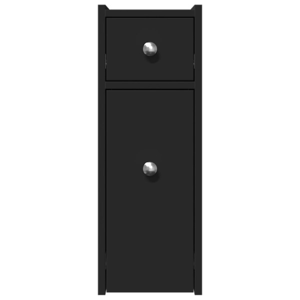 Armario de baño estrecho con ruedas madera de ingeniería negro M 4