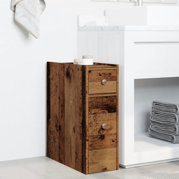 Armario de baño estrecho con ruedas madera envejecida M 3