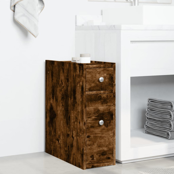 Armario de baño estrecho con ruedas madera roble ahumado M 3