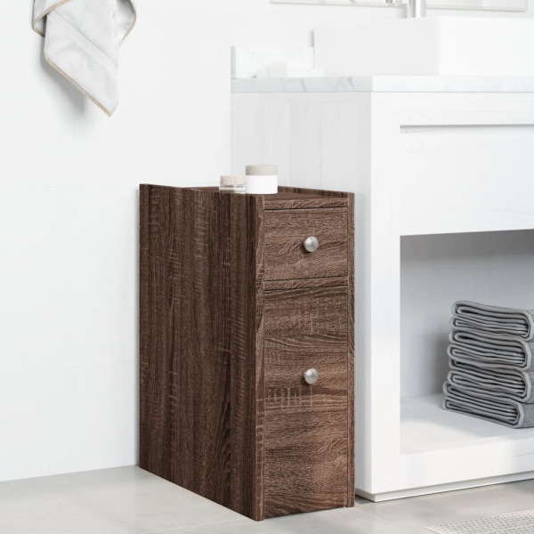 Armario de baño estrecho con ruedas madera marrón roble M 3