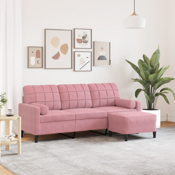 Sofá de 3 plazas con taburete de terciopelo rosa180 cm D