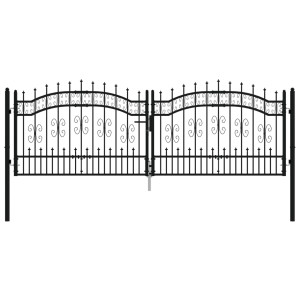 Puerta de valla punta lanza acero recubierto negro 305x151cm H