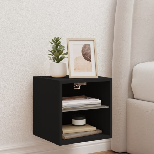 Mueble de TV de pared con luces LED negro 30x28.5x30 cm M 4