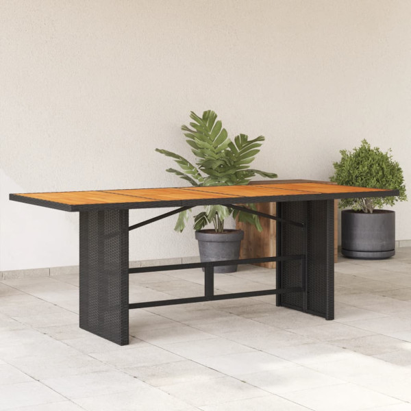 Mesa de jardín superficie madera acacia ratán negro 190x80x75cm D