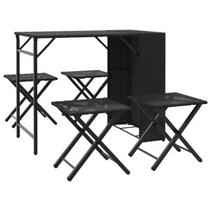 5 pcs conjunto de jantar para jardim dobrável vime PE preto H