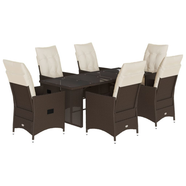 Set comedor de jardín 7 pzas con cojines ratán sintético marrón M 2