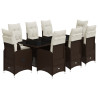 9 pcs conjunto bistrô de jardim c/ almofadões vime PE castanho 2
