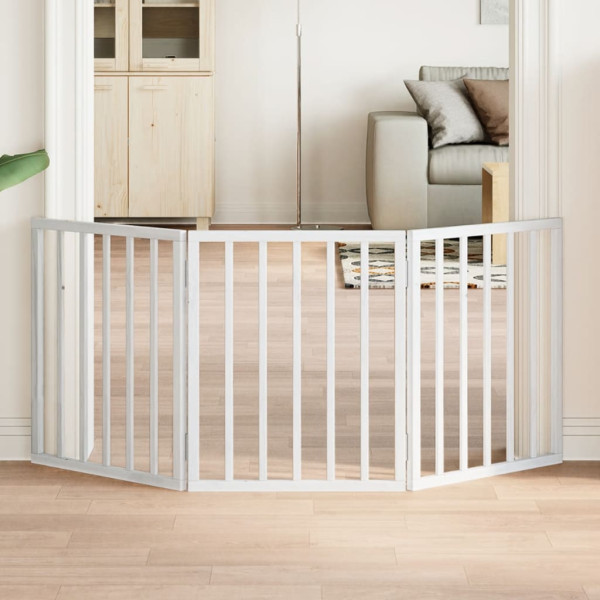 Puerta para perros plegable 3 paneles madera álamo blanca 150cm D