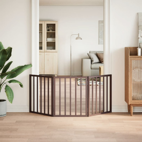 Puerta para perros plegable 3 paneles madera álamo marrón 150cm M 3