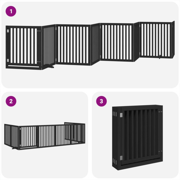 Puerta de perros plegable 8 paneles madera álamo negra 640 cm M 5