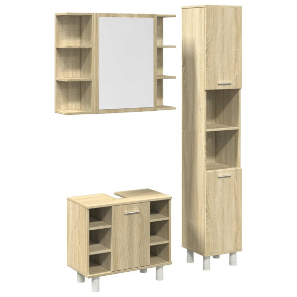 Set de muebles de baño 3 pzas madera contrachapada roble Sonoma M 2