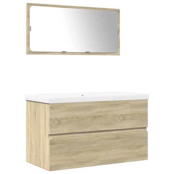Set de muebles de baño 3 pzas madera contrachapada roble Sonoma M 2