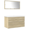 Set de muebles de baño 3 pzas madera contrachapada roble Sonoma 2