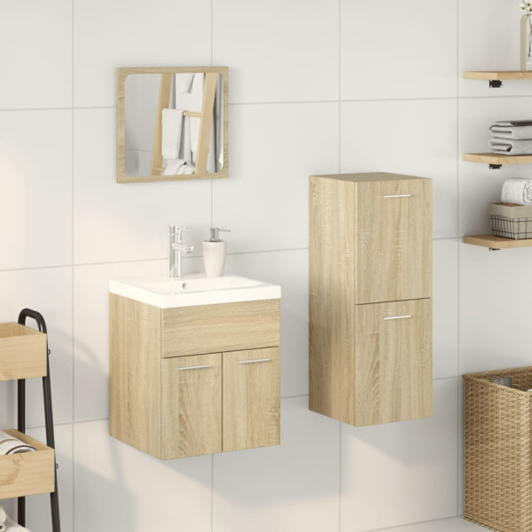 Set de muebles de baño 3 pzas madera contrachapada roble Sonoma M 3