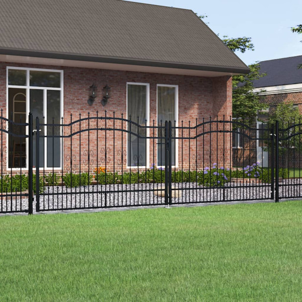 Puerta de valla punta lanza acero recubierto negro 406x173 cm D