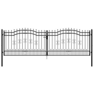 Puerta de valla punta lanza acero recubierto negro 406x173 cm H