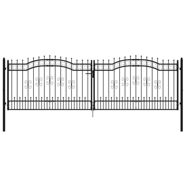 Puerta de valla punta lanza acero recubierto negro 406x173 cm M 2