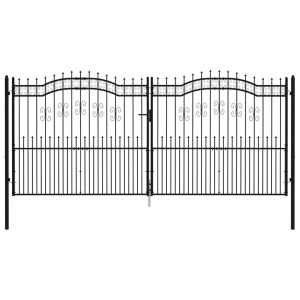 Puerta de valla punta lanza acero recubierto negro 406x223 cm H