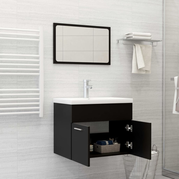 Conjunto de muebles de baño 2 pzas madera contrachapada negro M 3