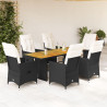 Set de comedor de jardín 7 pzas y cojines ratán sintético negro 1