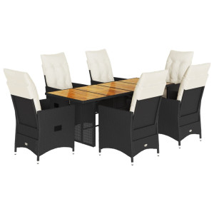 Set de comedor de jardín 7 pzas y cojines ratán sintético negro H