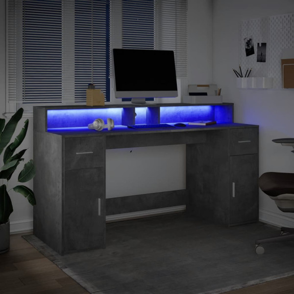 Escritorio con LED madera ingeniería gris hormigón 160x55x91 cm M 5