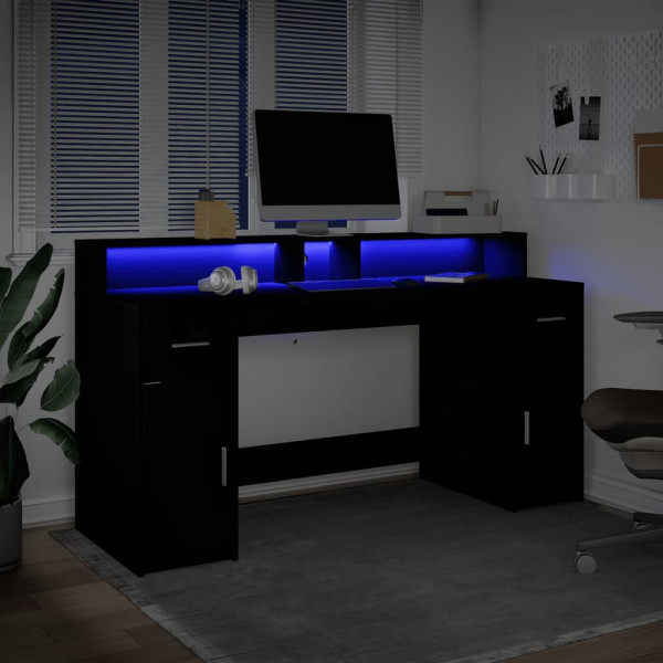 Escritorio con luz LED madera ingeniería negro 160x55x91 cm M 5