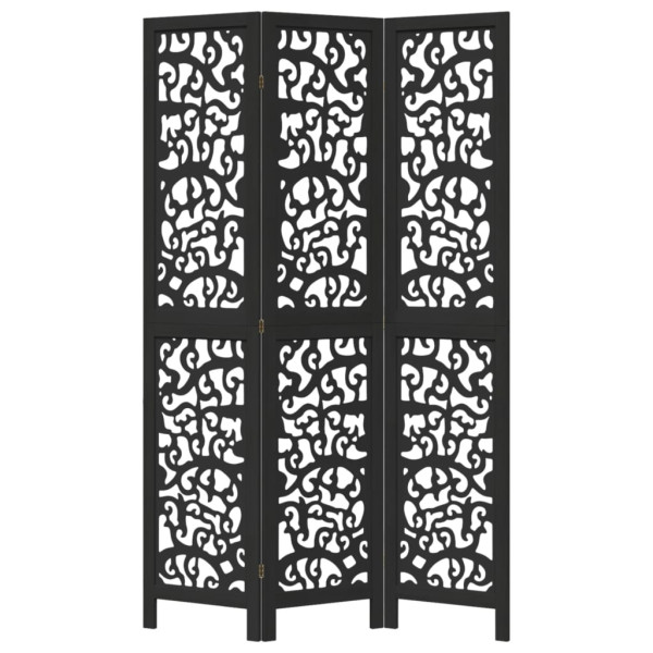 Biombo separador de 3 paneles madera maciza Paulownia negro M 4
