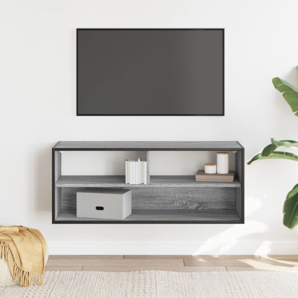 Mueble de TV madera y metal roble ahumado 100x31x39.5 cm M 3