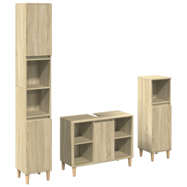 Set de muebles de baño 3 pzas madera contrachapada roble Sonoma M 2
