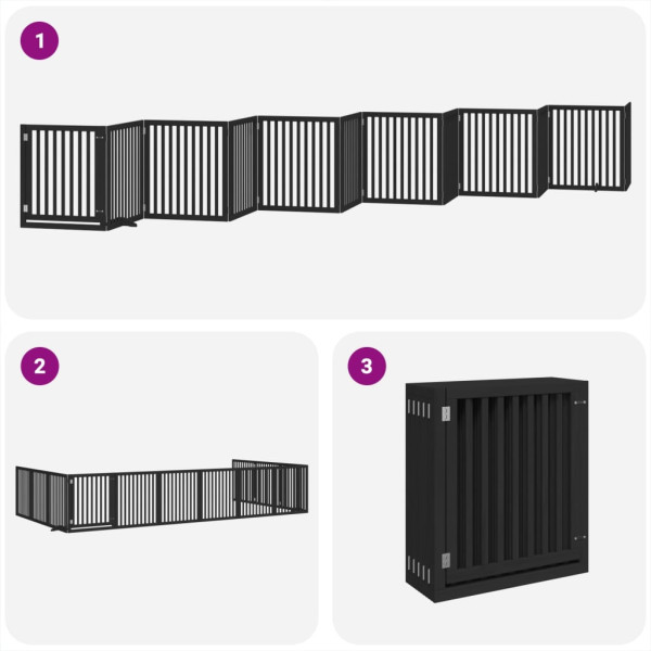 Puerta de perros plegable 12 paneles madera álamo negra 960 cm M 5