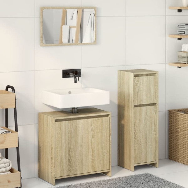 Set de muebles de baño 3 pzas madera contrachapada roble Sonoma M 3
