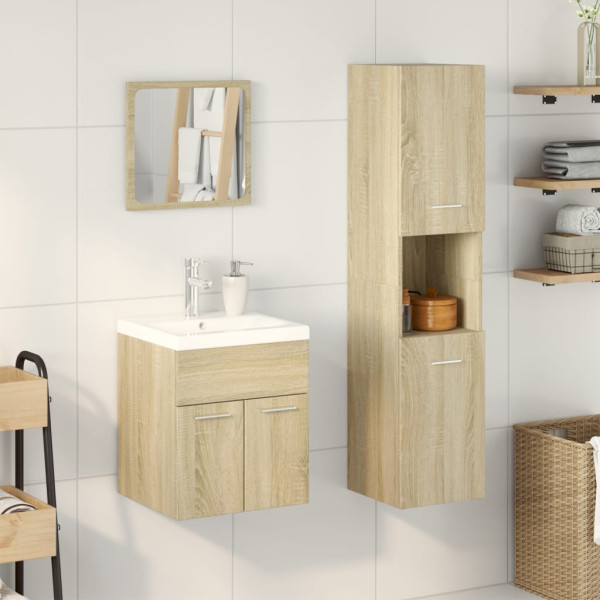 Set de muebles de baño 3 pzas madera contrachapada roble Sonoma M 3