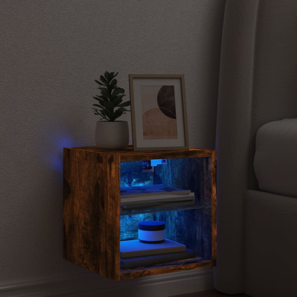 Mueble de TV de pared con luces LED roble ahumado 30x28.5x30 cm M 3