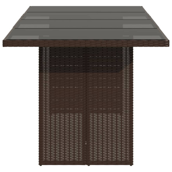 Mesa de jardim com tampo de vidro 190x80x75 cm vime PE castanho M 5