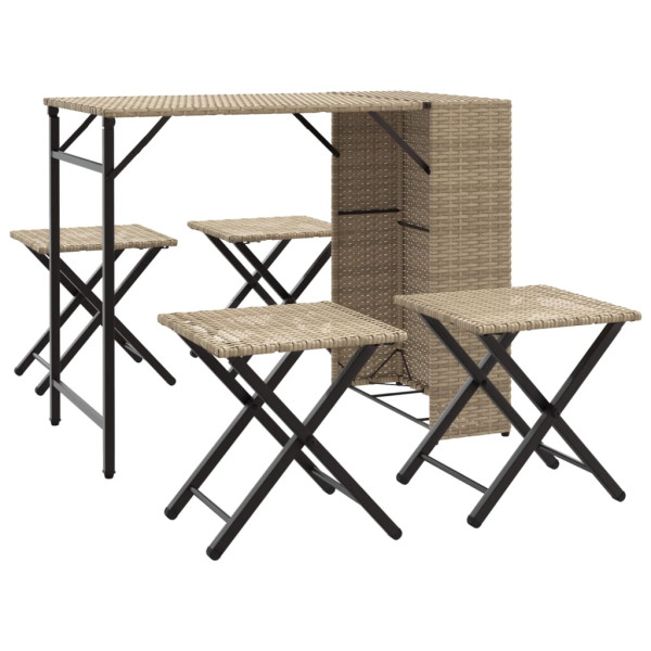 Juego de comedor de jardín plegable 5 piezas ratán PE beige M 2