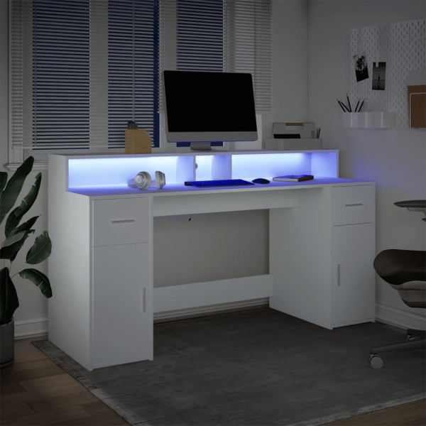 Secretária c/ luzes LED 140x55x91cm derivados de madeira branco M 5