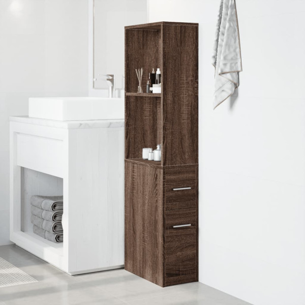 Armario de baño estrecho con ruedas madera marrón roble M 3