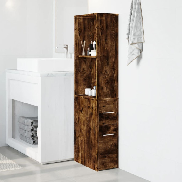 Armario de baño estrecho con ruedas madera roble ahumado M 3