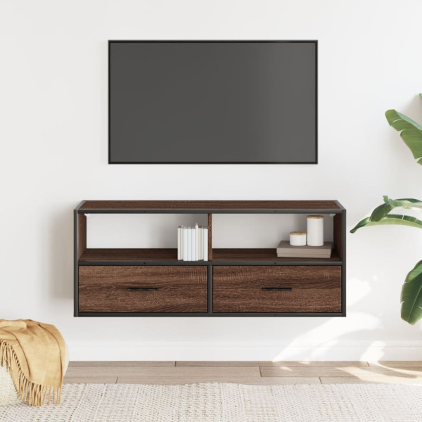 Mueble TV madera ingeniería y metal marrón roble 100x31x39.5 cm M 3