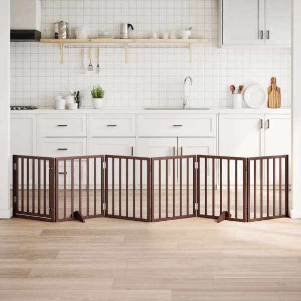 Puerta para perros plegable 6 paneles madera álamo marrón 300cm D