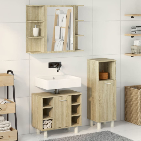 Set de muebles de baño 3 pzas madera contrachapada roble Sonoma M 3