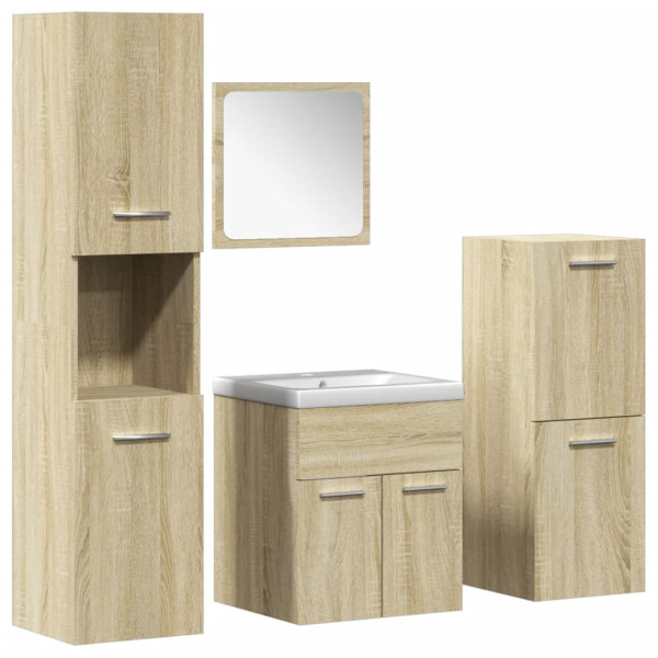 Juego de muebles de baño 5 pzas madera ingeniería roble Sonoma M 2