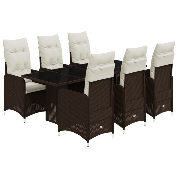 7 pcs conjunto bistrô de jardim c/ almofadões vime PE castanho M 2