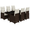 7 pcs conjunto bistrô de jardim c/ almofadões vime PE castanho 2