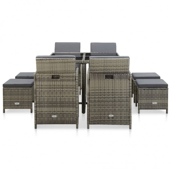 Set de comedor de jardín 9 pzas y cojines ratán sintético gris M 3